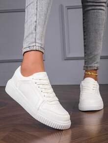 Klassische Schnürsneaker mit Rundkappe, Unisex Paar Schuhe, Studentenschuhe für Skateboard, Herbst/Winter Mode - Weiss - Übersicht 4