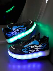 GUANGLAN 2-In-1 LED Light Up Roller Skates For Girls, 2 Wheels Removable USB Rechargeable Roller Skates Halloween Shoes Spring Summer Autumn Winter Leather Upper 11 Flashing Modes 7 Colorful Lights Unisex Rotatable Button Easy On/Off Outdoor Sports - Blue - View 3