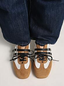 Giày ba lê đế mềm phong cách Mary Jane mới 2025, nhẹ, thoáng khí, họa tiết vá, giày thể thao thường ngày cho mùa hè - Màu be - Xem 10