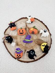 10pcs Halloween Pumpkin & Cat Resin Shoe Charms, Durable & Cute Whimsical Design, Suitable For Wooden Shoes & Sandals, Great For Girls Party Favors, Creative Gifts, DIY Shoe Decorations