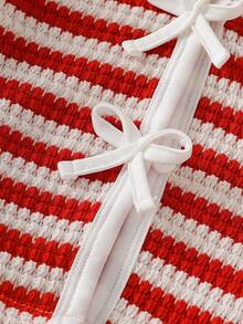 2 件套女童条纹运动衫夹克和运动衫上衣搭配阔腿裤套装，长袖运动衫运动衫+宽松阔腿裤，春秋季休闲装 - 紅色 - 查看 4