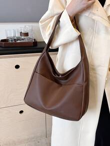 现代简约纯色荔枝图案面料设计女士单肩包，休闲手提包，适合大学生和日常使用，轻便大容量