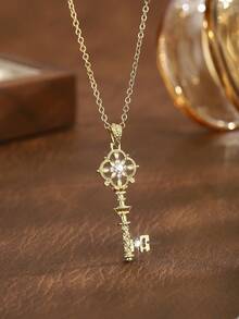 1 件波西米亚复古简约合金钥匙吊坠 - 金黃色 - 查看 2