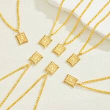 1 件男女通用 14K 镀金方形大写首字母吊坠项链，A-Z 链式项链 - 金黃色 - 查看 6