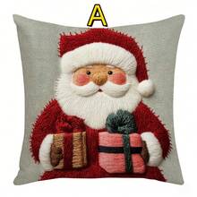 1 pieza Juego de Funda de Almohada Navideña, 17.7"X17.7", Impresión Unilateral - Diseño de Papá Noel, Muñeco de Nieve, Renos y Bastón de Caramelo, Poliéster, Cierre con Cremallera, Lavar a Mano Solamente - Excelente para Decoración de Apoyo Lumbar en el Sofá (Solo Funda) Decoraciones Navideñas Decoración Navideña Decoraciones Navideñas Decoración del Hogar Decoración de Habitación - 45*45 - Ver 3