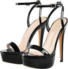 Platform Stiletto High Heels For Women, Round Open Toe Ankle Strap Sexy Heeled Sandals For Wedding Party Dress - 黑色 - 查看 4