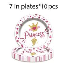 Set de 80 piezas de vajilla desechable con temática de princesas castillo, que incluye platos de papel desechables con diseño de hadas rosas, platos de postre, vasos de papel, vasos de bebida y servilletas