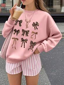 1 Stück Mädchen Y2K süßer Stil Schleifenprint Langarm-Sweatshirt, weich und bequem, tägliche Freizeitkleidung