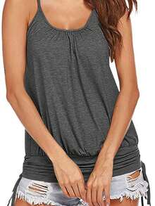 Tops Women Lace Up Shirt - Summer Spaghetti Strap Tank With Side Shirring & Banded Bottom - 深灰色 - 查看 2