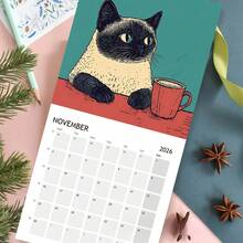 1pc 2026 Cats Chillin With Coffee Calendar, Featuring Various Cat Designs, Holiday Calendar, Holiday Wall Calendar