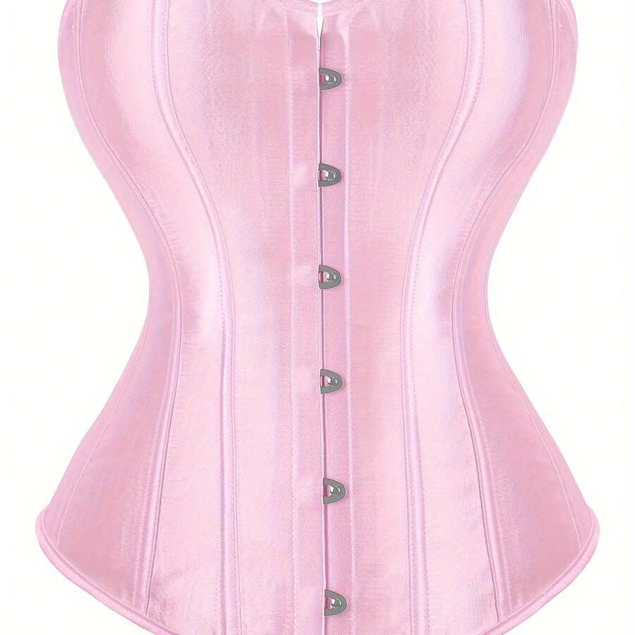 Strapless Vintage Silk Bodysuit Front Lace Tight Non-Stretch Polyester Women Apparel For Adult Carnival Costume Occasions - 粉色 - 查看 1