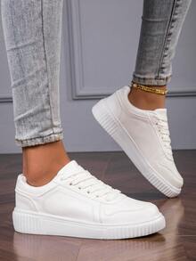 Klassische Schnürsneaker mit Rundkappe, Unisex Paar Schuhe, Studentenschuhe für Skateboard, Herbst/Winter Mode - Weiss - Übersicht 6