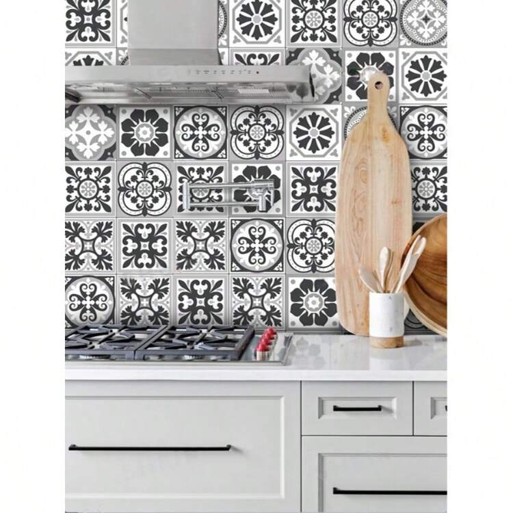 1卷地中海风格加厚防潮厨房贴纸，厨房浴室背景美化装饰墙贴，自粘防水墙纸，三种尺寸可选：11.81 * 47.24、11.81 * 94.49、11.81 * 141.73 英寸 - 彩色 - 查看 8