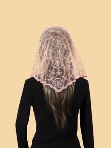 1pc Women's Vintage Rose Flower Ruffle Edge Triangular Scarf Shawl, Fashion Soft Breathable Scarf, Women's Elegant Outdoor Decorative Headscarf, Church Wedding Veil, Graceful Gift