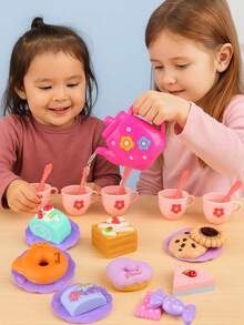 Children's Tea Party Set 27 Pcs Kitchen Role Play Pretend Teapot Teacup Dessert Cake Toy Girl Christmas Gift