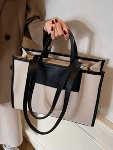 极简大容量手提包、单肩包、托特包、斜挎包 - 黑色 - 查看 7