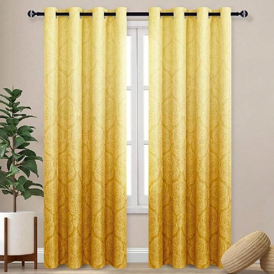 DWCN 2pcs Ombre Blackout Curtains For Bedroom - Damask Patterned Thermal Insulated Grommet Curtains For Living Room - 黃色 - 查看 1