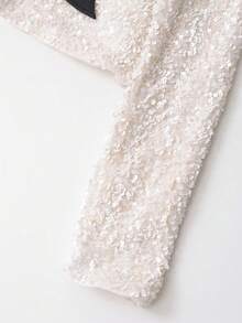 Krótka kurtka z kokardką i cekinami, idealna na wiosnę i jesień - Biały - Zobacz 4