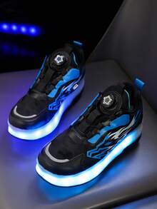 GUANGLAN 2-In-1 LED Light Up Roller Skates For Girls, 2 Wheels Removable USB Rechargeable Roller Skates Halloween Shoes Spring Summer Autumn Winter Leather Upper 11 Flashing Modes 7 Colorful Lights Unisex Rotatable Button Easy On/Off Outdoor Sports - Blue - View 5