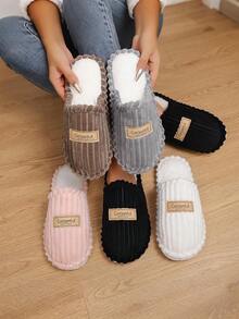 Pantuflas de casa suaves y cálidas con cuello de felpa para mujer de talla grande, pantuflas cómodas para deslizar para hombres y mujeres, regalo ideal para las fiestas