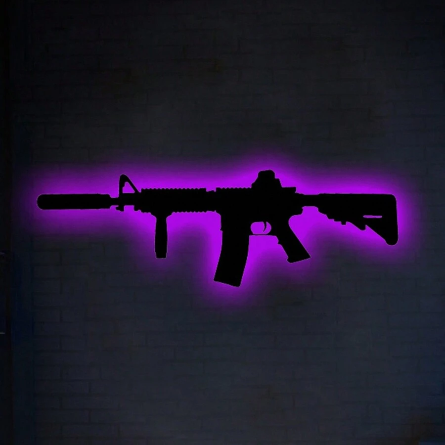 1个亚克力霓虹枪剪影壁灯，游戏室装饰，家居装饰标牌，生日礼物，墙面艺术，壁灯，漫画夜灯，墙面装饰，男友生日礼物，圣诞礼物 - 彩色 - 查看 1