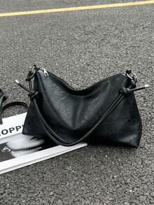 简约新月斜挎包，多功能单肩包，大号手提包，带可调节肩带，适合聚会、郊游、度假、购物和日常使用，可容纳硬币、手机，是办公室女士、大学生和职业人士的理想选择，优雅的女士单肩包 - 黑色 - 查看 10