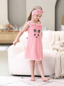 1 pieza Toalla de baño con diseño de dibujos animados para niños, bata de baño de felpa de coral absorbente, bata de baño para playa, spa y sauna, disponible en 2 tamaños