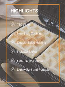 SCISHARE 1 Pc 23x23x7.5cm 750W Waffle Maker With Non-Stick Ceramic Plates | EU Plug | Double-Sided Heating | Even Heating | Easy To Clean Electric Waffle Maker, Suitable For Homemade Belgian Waffles And Snacks - EU F Type Plug(220-240V) - View 6