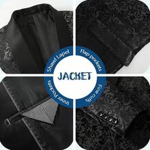 Men's Floral Dinner Party Prom Wedding Stylish Suits For Men One Button Dinner Jacket Pants Sethalloween - 黑色-3件 - 查看 3