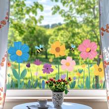 Colorful Flower & Bee Window Stickers, Decorative Window Decals For Kids Room, Classroom, Dormitory