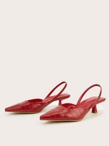 女士石纹猫跟鞋，优雅尖头高跟鞋，时尚踝带高跟鞋（随机裁剪） - 紅色 - 查看 4