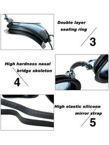 A Set Of Comfortable And High-Quality PC Lens Swimming Goggles, Equipped With Double Sealing Rings, Elastic Silicone, And Waterproof Function, Suitable For Both Men And Women Swimming (Including Waterproof Earplugs) - Black - View 4