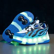 1 Pair Teens' Double Wheel Roller Skate Shoes, LED Lighted Wheeled Shoes, Suitable For Girls, USB Rechargeable 4-Wheel Skateboard Shoes, 2-In-1 Convertible To Sneakers With Detachable Wheels, Cool Unisex Roller Skates With Wings, Suitable For Outdoor Sports, Parties, Cool Gift
