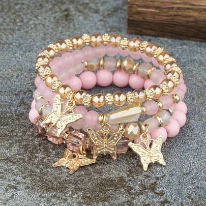 4pcs Women's Boho Beaded Bracelet Set - Animal Theme, Artificial Crystal Charms, Beaded Jewelry - All Season Essentials | Valentine's Day Gift | Versatile For Daily Wear