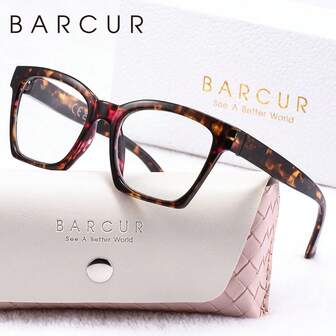 BARCUR 1 st. leopardmönstrade PC (polykarbonat) läsglasögon för kvinnor, fyrkantiga bågar, HD-glas, lättviktsmaterial, märkesförpackning