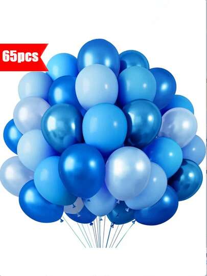 65pcs 10-Inch Blue Balloon Set, Includes 65pcs 10-Inch Metallic Chrome Blue, Pearl Blue, Macaron Blue, Light Blue Balloons, Suitable For Bridal Shower, Wedding, Party, Birthday