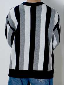 Maglione a girocollo a maniche lunghe in maglia a righe, morbido e confortevole, casual, per uomo taglia oversize, adatto per autunno/inverno