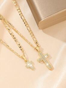 1 Piece Of Exquisite And Elegant Shining Large And Small Cross Copper Pendant Copper Inlaid Zirconia Necklace, Suitable For Giving To Girls/Boys/Family/Friends/Versatile/Light Luxury/Party/Banquet/Festival/Christmas/Thanksgiving/Halloween/Gift