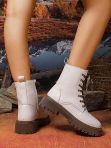 Women's New Personalized Casual Outdoor Street Thick Sole Comfortable Lace-Up Cozy Warm Elastic Chelsea Boots