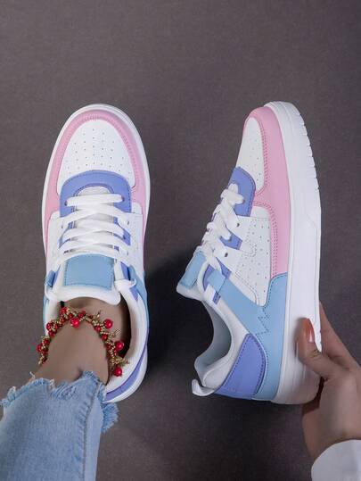 Women's Casual Sports Shoes, Fashionable Patchwork Design, Versatile Campus Style