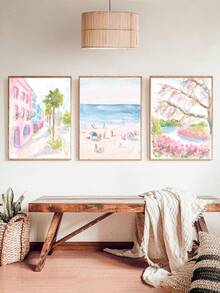 三幅一套的查尔斯顿（南卡罗来纳州）和棕榈滩（佛罗里达州）水彩画——学院风装饰画，适合墙面装饰、卧室、客厅、办公室装饰。 - 彩色 - 查看 7
