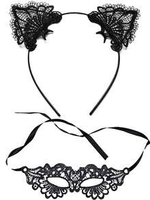 D EXCEED 2Pcs Cat Women Mask And Necklace Set Halloween Sexy Cat Costume Party Cosplay Punk Accessories Gift - Black - View 9