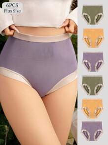 6pcs Women's Seamless High Waist Shaping Plus Size Panties - Multicolor - View 7