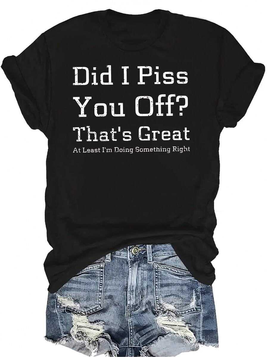 Camiseta "¿Te molesté?" Unisex de verano, casual, transpirable, con personalidad, cuello redondo, manga corta, ropa de calle, versátil, adecuada para adolescentes y adultos - Negro - Ver 1