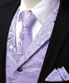 Mens Victorian Vest Tie Set Silk Paisley Suit Vests Formal Waistcoat Gothic Steampunk Vest With Notched Lapelshalloween - Màu Lilac Tím - Xem 2