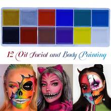 Paleta de 12 colores de pintura facial y corporal a base de aceite, adecuada para pintura facial, arte corporal, actuaciones de danza, efectos especiales y maquillaje de cosplay - paleta de 12 colores - Ver 6