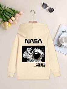 Tween Boy Apricot Sweatshirt, Printed With Astronaut Theme Pattern. Perfect For Casual Travel, Gatherings, Parties And Sports. - Apricot - View 3
