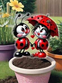 2D 瓢虫花园桩 | 户外婚礼装饰 - 草坪装饰，新娘送礼会花盆雕塑，红黑卡通，全天候，无需电力，欧式花园婚礼季限量版 - 彩色 - 查看 8