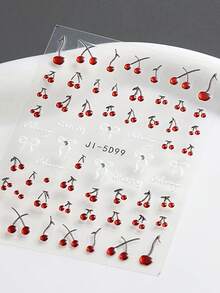 卡通樱桃爱心蝴蝶结浮雕美甲贴纸，水果图案指甲转印贴纸，亮面星星指甲贴花，适合女性沙龙美甲DIY用品 - 彩色 - 查看 8