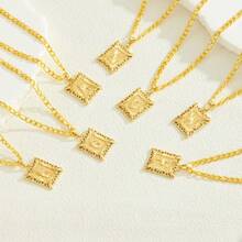 1 件男女通用 14K 镀金方形大写首字母吊坠项链，A-Z 链式项链 - 金黃色 - 查看 4